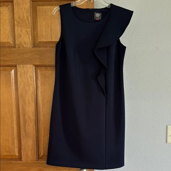 navy blue dress for baby girl $425 Vince Women's Blue Tiered Asymmetric Midi Satin Dress Size L main image 0